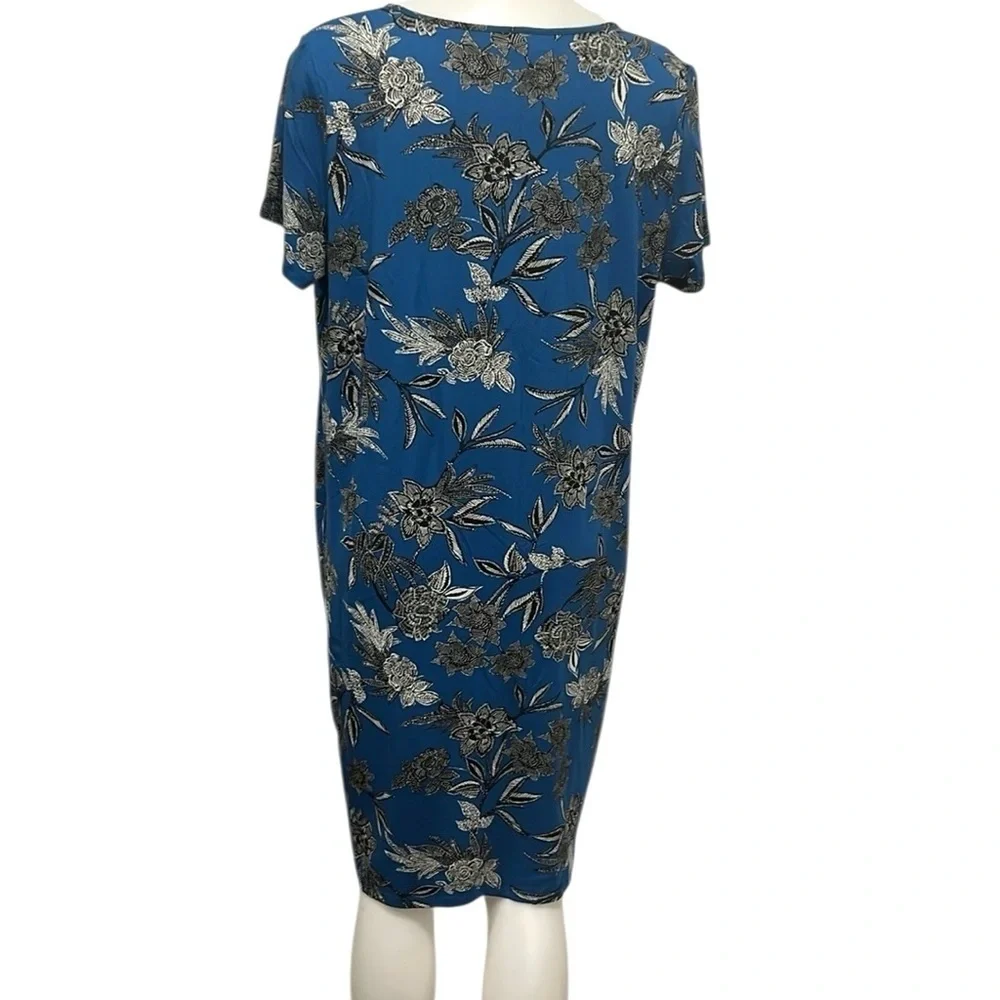 J.Jill wearever collection pleated blue floral shift dress size Large